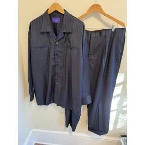 Statement Italy Jacket & Pant Suit Navy Check Italian Street Style Casual 3X